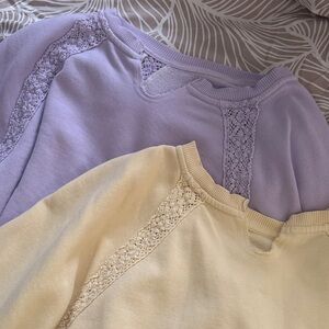 TWO TOPS. Aerie Hey Crochet Sweatshirts (lavender & yellow)